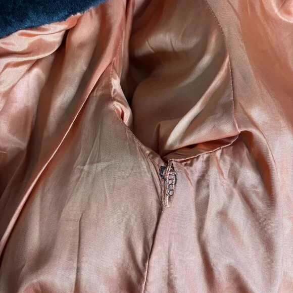 Vintage 70s Double Breasted Faux Fur Coat Large Buttons Pockets Orange Lining - Picture 8 of 10